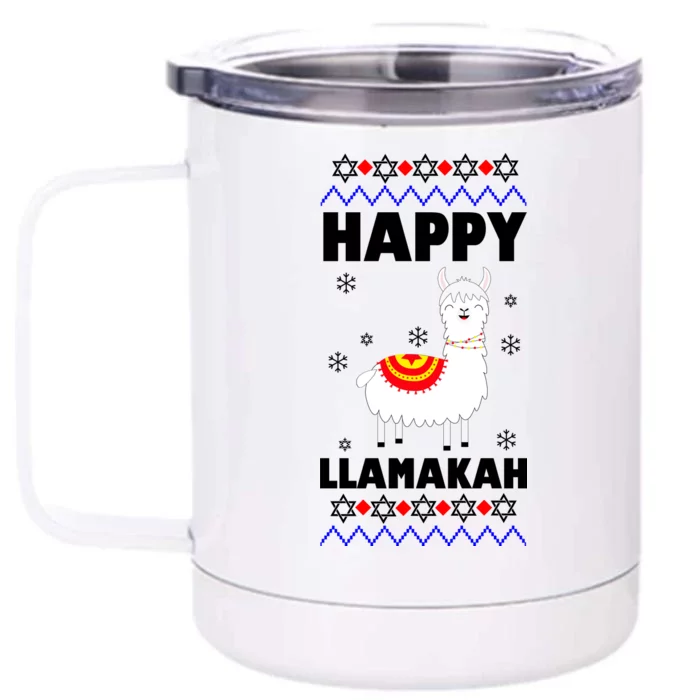 Happy Llamakah Llama Hanukkah Front & Back 12oz Stainless Steel Tumbler Cup