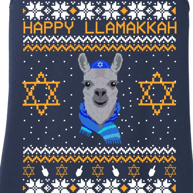 Happy Llamakah Ugly Hanukkah Ladies Essential Tank