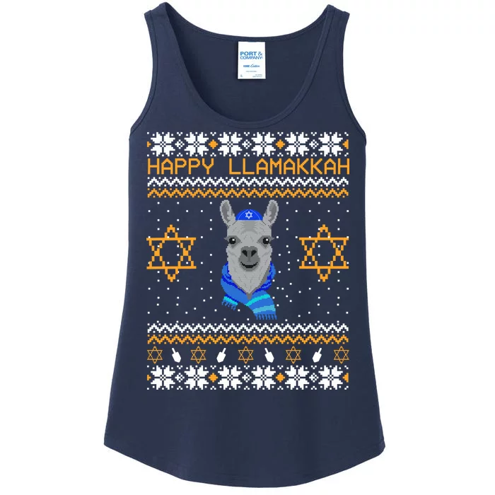 Happy Llamakah Ugly Hanukkah Ladies Essential Tank