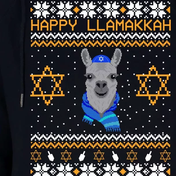 Happy Llamakah Ugly Hanukkah Womens Funnel Neck Pullover Hood