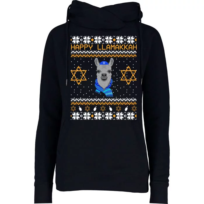 Happy Llamakah Ugly Hanukkah Womens Funnel Neck Pullover Hood