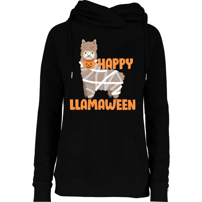 Happy Llamaween Llama Halloween Womens Funnel Neck Pullover Hood