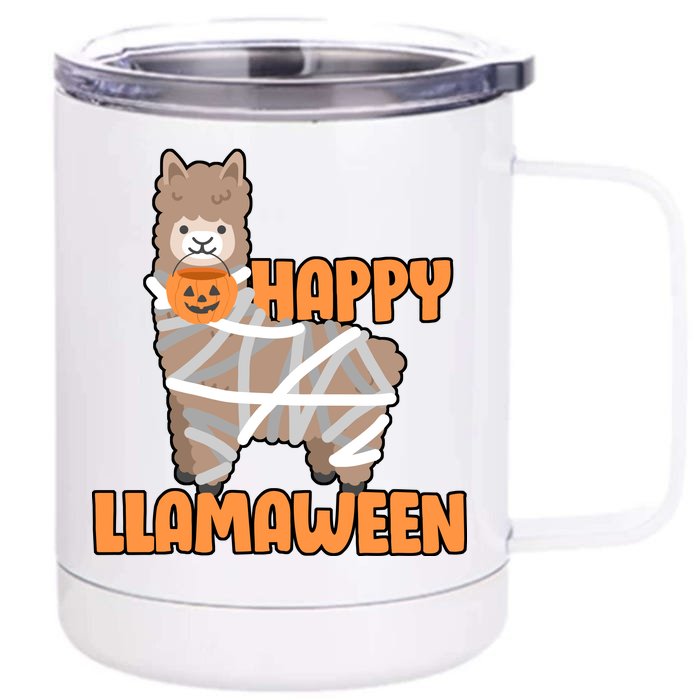 Happy Llamaween Llama Halloween Front & Back 12oz Stainless Steel Tumbler Cup