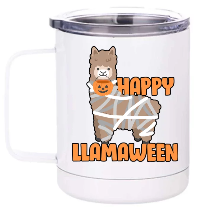 Happy Llamaween Llama Halloween Front & Back 12oz Stainless Steel Tumbler Cup