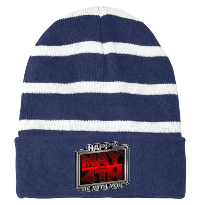 Happy May the 4th Be With You Striped Beanie with Solid Band