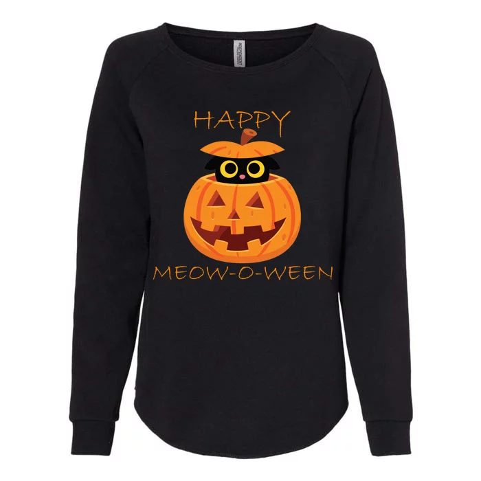 Happy Meow-O-Ween Halloween Womens California Wash Sweatshirt