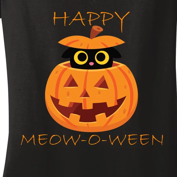 Happy Meow-O-Ween Halloween Women's V-Neck T-Shirt