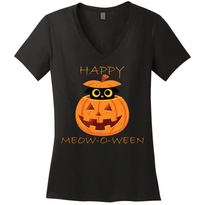 Happy Meow-O-Ween Halloween Women's V-Neck T-Shirt