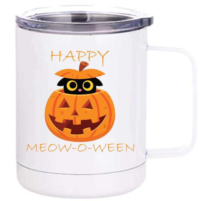 Happy Meow-O-Ween Halloween Front & Back 12oz Stainless Steel Tumbler Cup