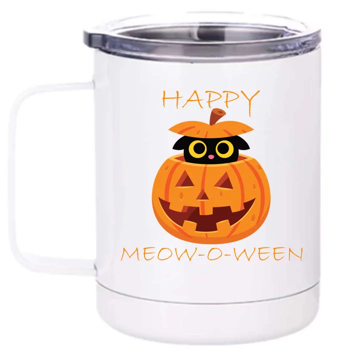 Happy Meow-O-Ween Halloween Front & Back 12oz Stainless Steel Tumbler Cup