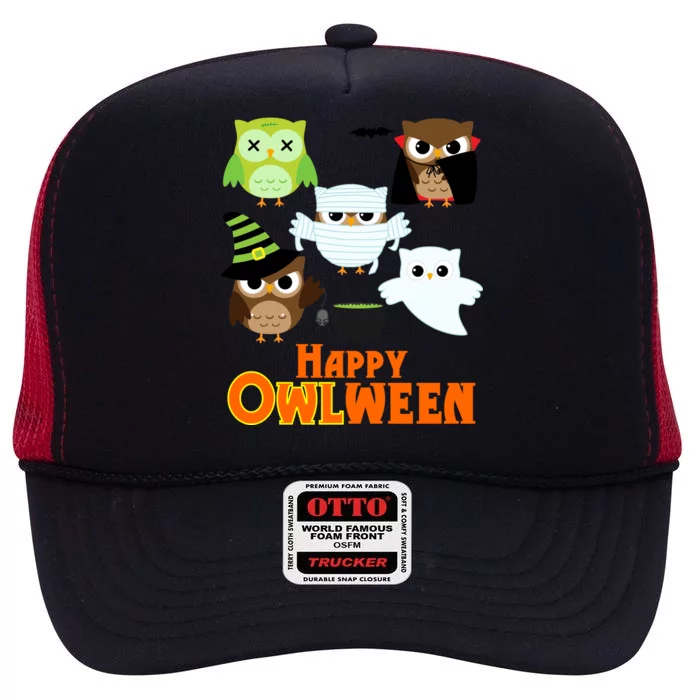 Happy OWLween Halloween Cute High Crown Mesh Trucker Hat