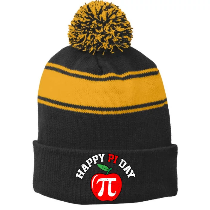 Happy Pi Day Teachers Apple Stripe Pom Pom Beanie