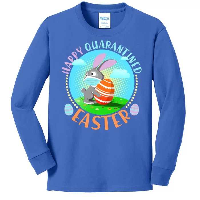 Happy Quarantined Easter Bunny With Mask And Egg Kids Long Sleeve Shirt