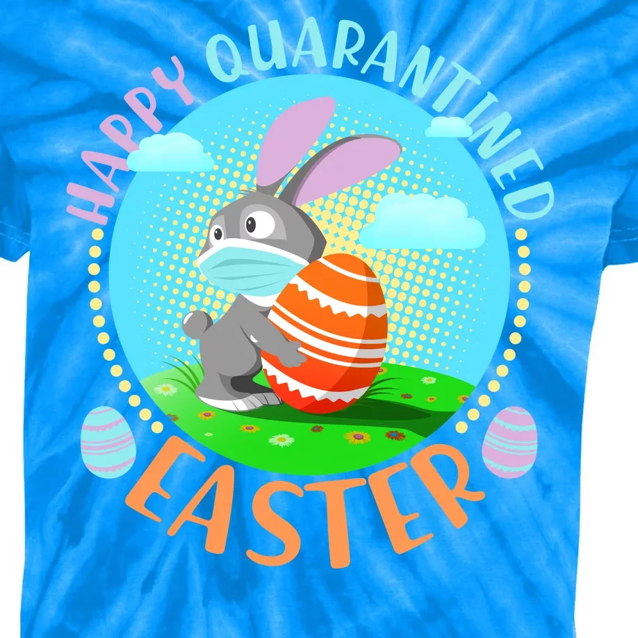 Happy Quarantined Easter Bunny With Mask And Egg Kids Tie-Dye T-Shirt