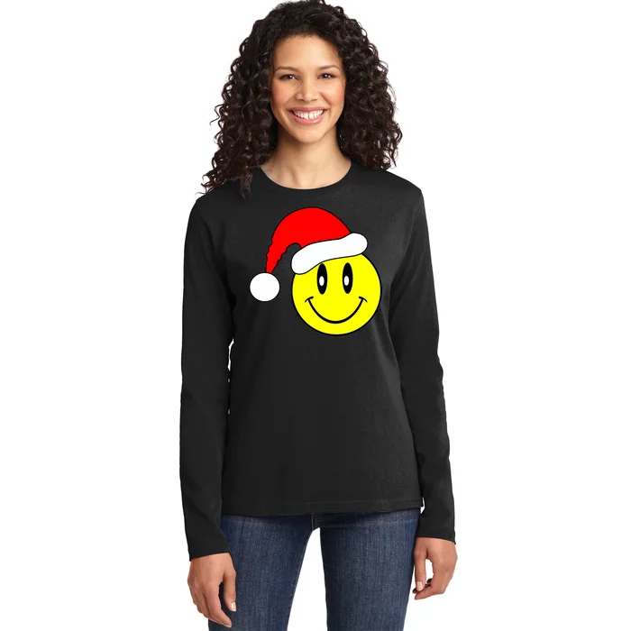 Happy Santa Smile Face Ladies Long Sleeve Shirt