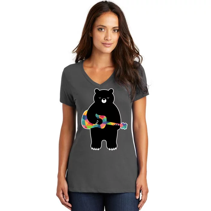 Happy Song Bear Guitar Women's V-Neck T-Shirt