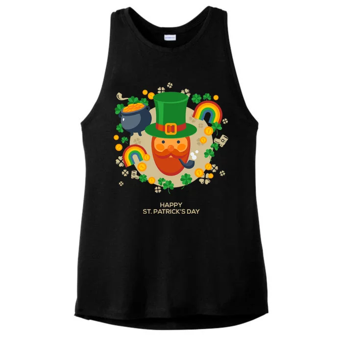 Happy St. Patrack's Day Leprechaun Smoking Pipe Ladies Tri-Blend Wicking Tank