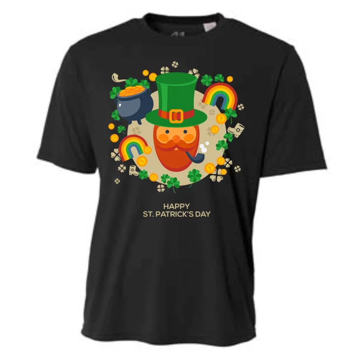 Happy St. Patrack's Day Leprechaun Smoking Pipe Cooling Performance Crew T-Shirt