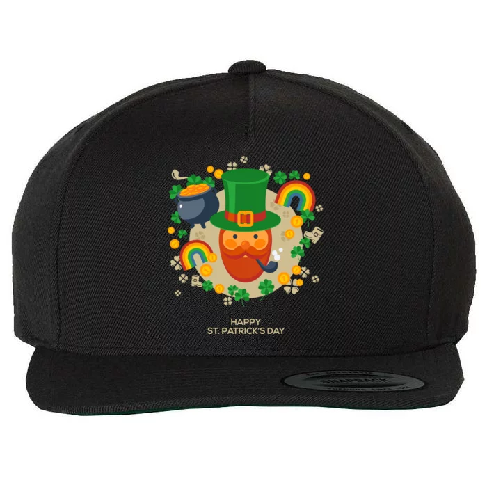 Happy St. Patrack's Day Leprechaun Smoking Pipe Wool Snapback Cap