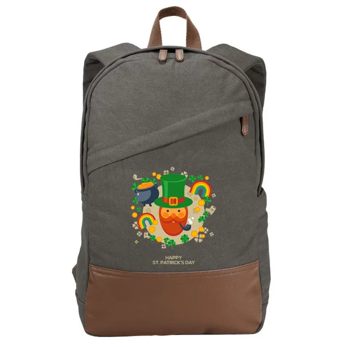 Happy St. Patrack's Day Leprechaun Smoking Pipe Cotton Canvas Backpack