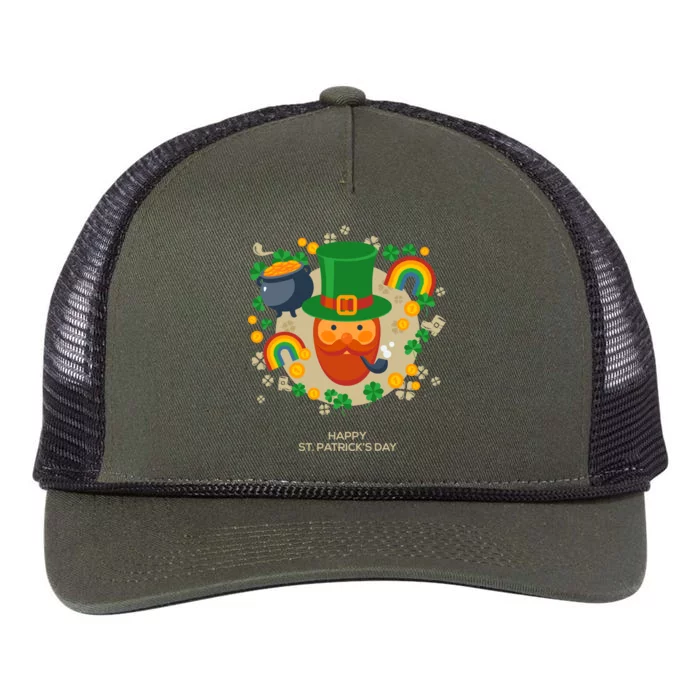 Happy St. Patrack's Day Leprechaun Smoking Pipe Retro Rope Trucker Hat Cap