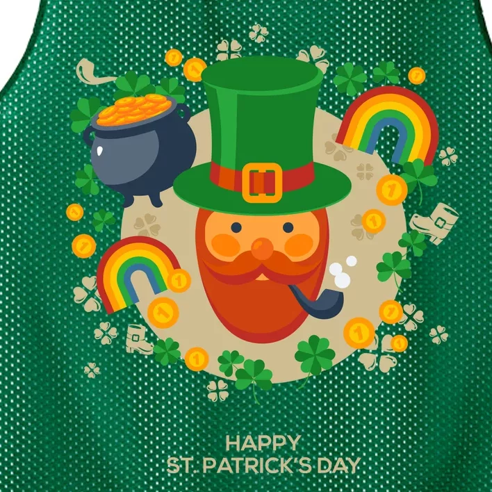 Happy St. Patrack's Day Leprechaun Smoking Pipe Mesh Reversible Basketball Jersey Tank