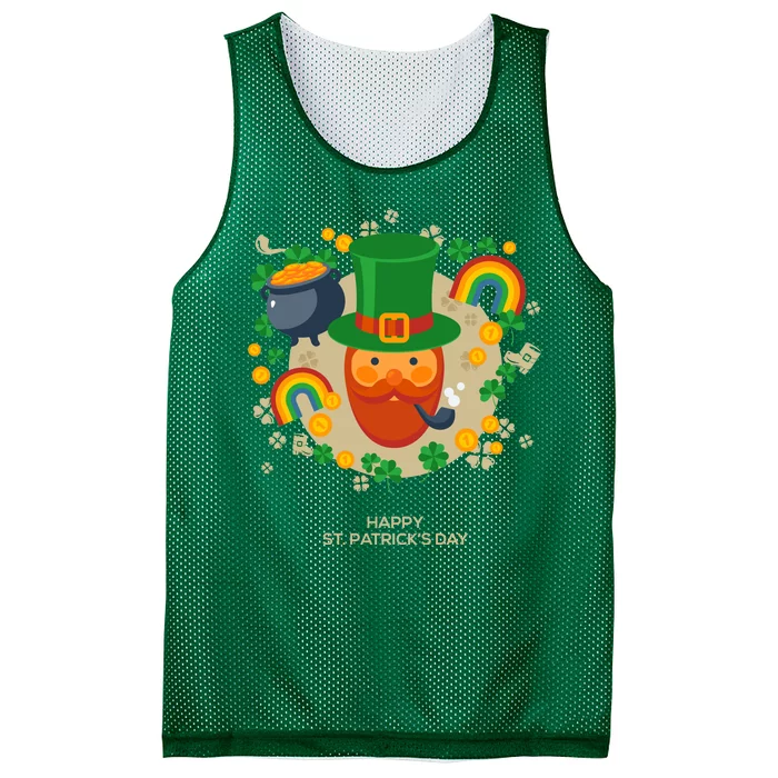 Happy St. Patrack's Day Leprechaun Smoking Pipe Mesh Reversible Basketball Jersey Tank