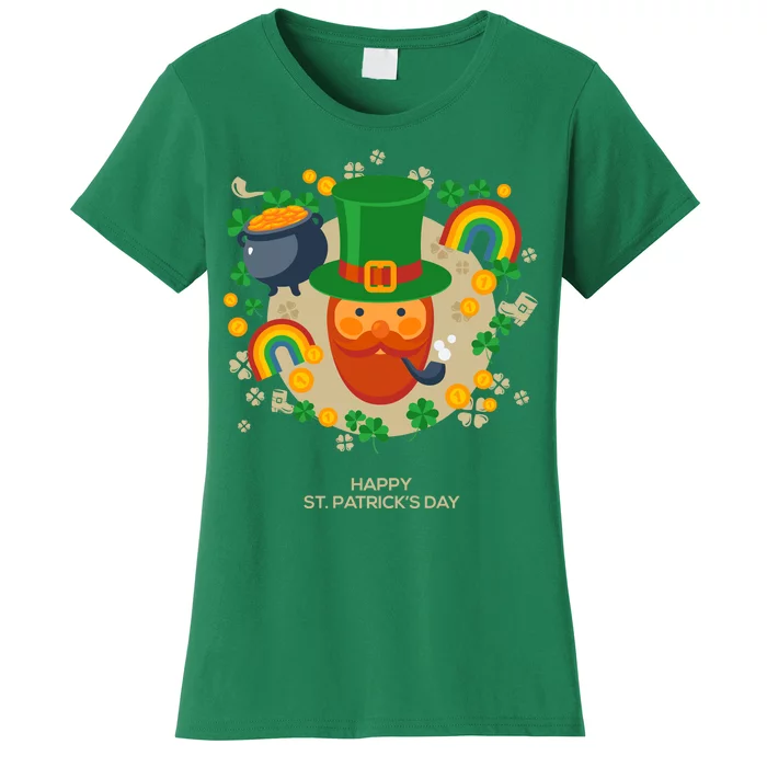 Happy St. Patrack's Day Leprechaun Smoking Pipe Women's T-Shirt