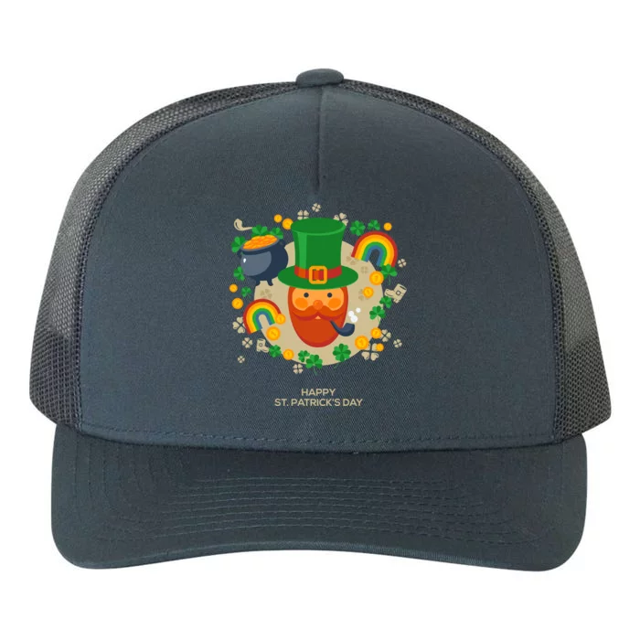 Happy St. Patrack's Day Leprechaun Smoking Pipe Yupoong Adult 5-Panel Trucker Hat