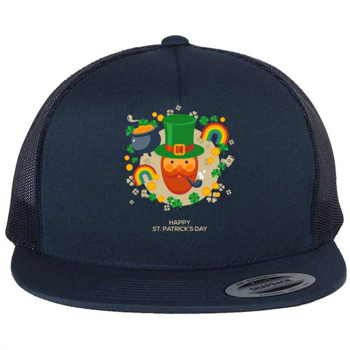 Happy St. Patrack's Day Leprechaun Smoking Pipe Flat Bill Trucker Hat