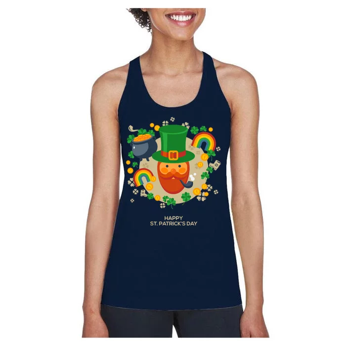 Happy St. Patrack's Day Leprechaun Smoking Pipe Women's Racerback Tank