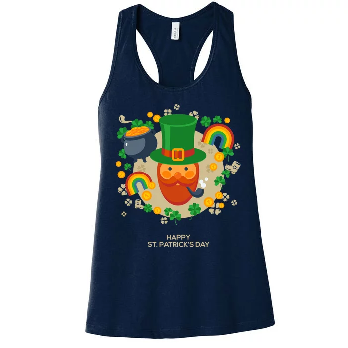 Happy St. Patrack's Day Leprechaun Smoking Pipe Women's Racerback Tank