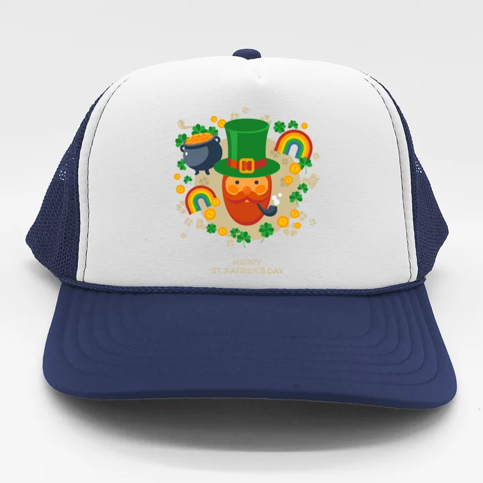 Happy St. Patrack's Day Leprechaun Smoking Pipe Trucker Hat