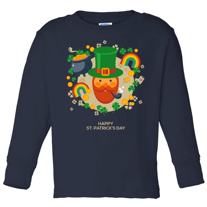 Happy St. Patrack's Day Leprechaun Smoking Pipe Toddler Long Sleeve Shirt