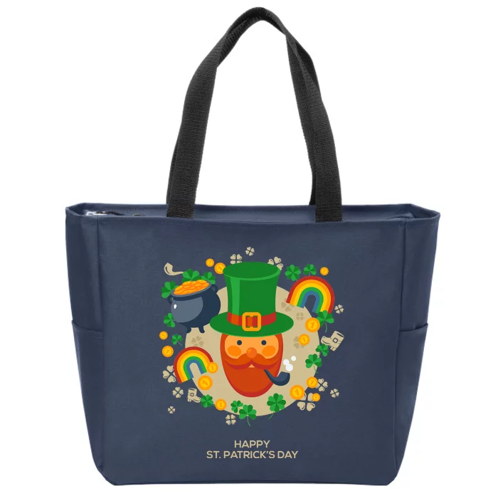 Happy St. Patrack's Day Leprechaun Smoking Pipe Zip Tote Bag