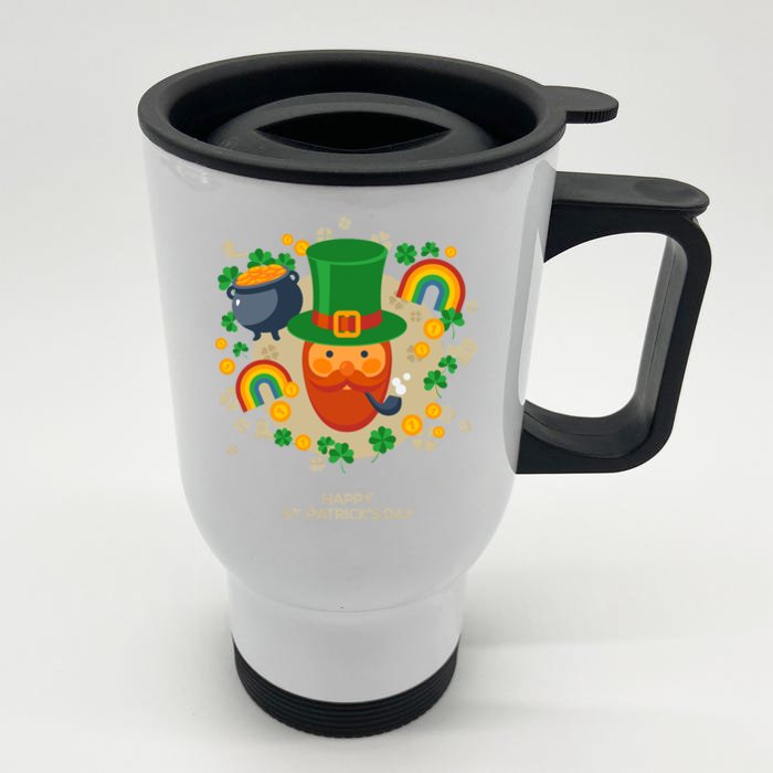 Happy St. Patrack's Day Leprechaun Smoking Pipe Front & Back Stainless Steel Travel Mug