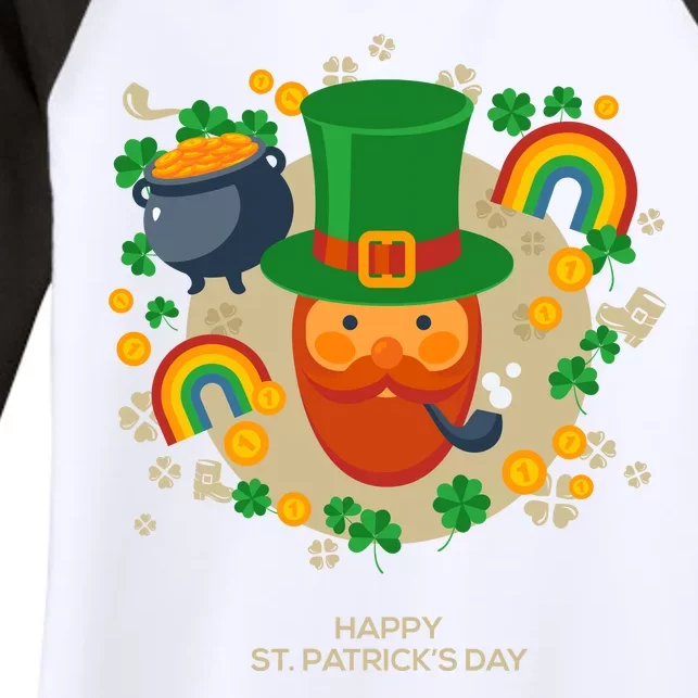 Happy St. Patrack's Day Leprechaun Smoking Pipe Women's Tri-Blend 3/4-Sleeve Raglan Shirt