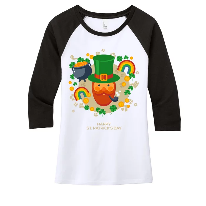 Happy St. Patrack's Day Leprechaun Smoking Pipe Women's Tri-Blend 3/4-Sleeve Raglan Shirt