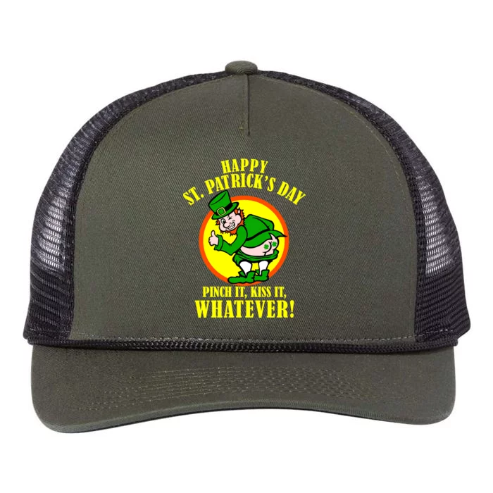 Happy St. Patrick's Day Pinch It, Kiss It, Whatever! Funny Irish Leprechaun Retro Rope Trucker Hat Cap