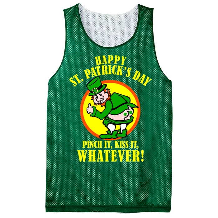 Happy St. Patrick's Day Pinch It, Kiss It, Whatever! Funny Irish Leprechaun Mesh Reversible Basketball Jersey Tank