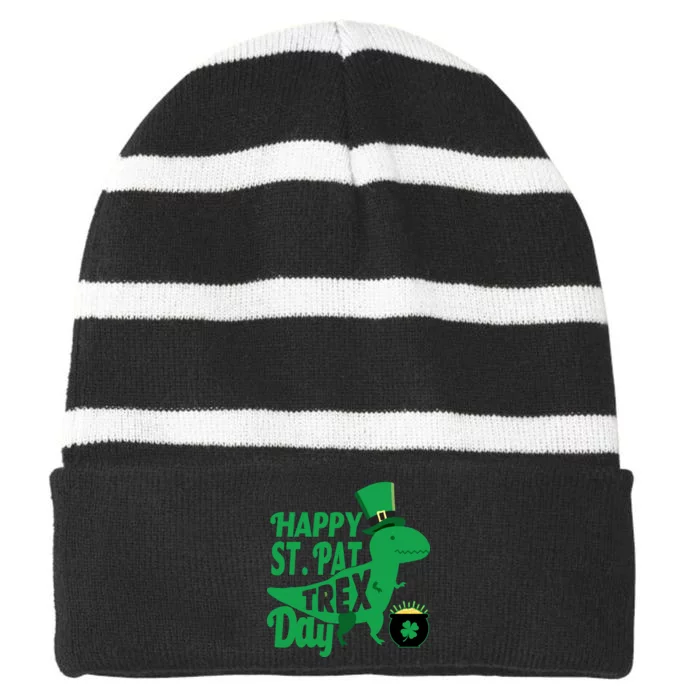 Happy St. Patrick's Pat T-Rrex Day Striped Beanie with Solid Band