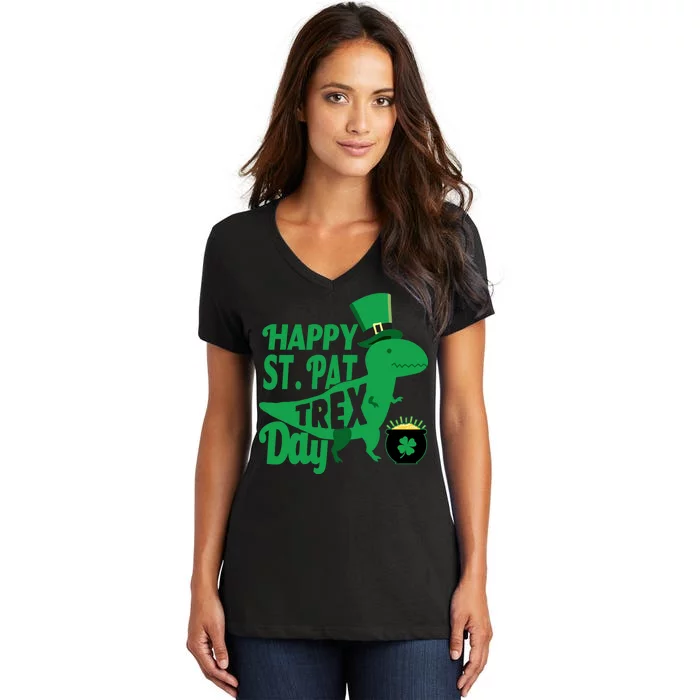 Happy St. Patrick's Pat T-Rrex Day Women's V-Neck T-Shirt