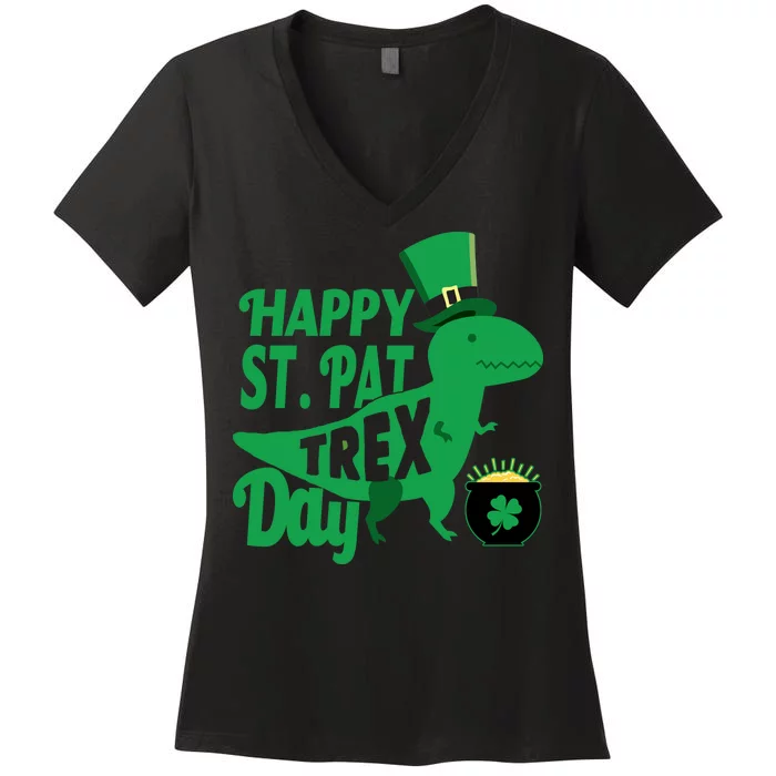 Happy St. Patrick's Pat T-Rrex Day Women's V-Neck T-Shirt