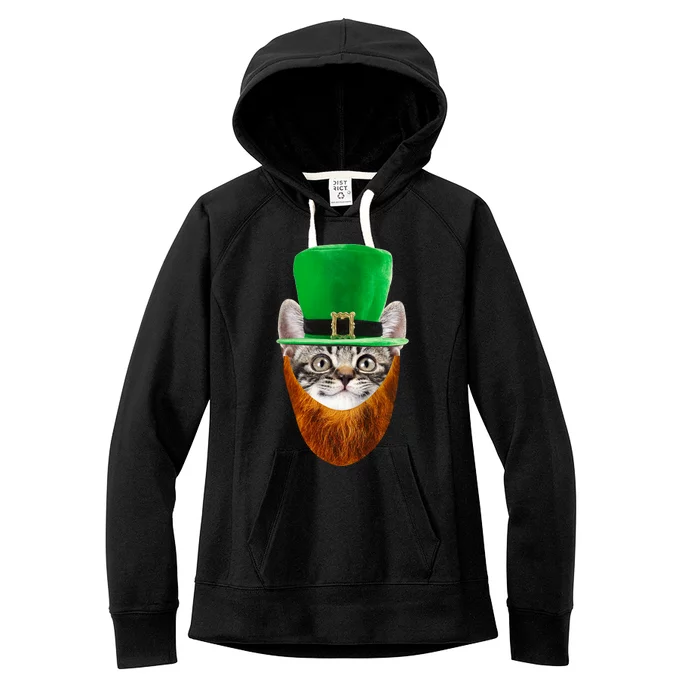 Happy St Catrick's Day Funny Cat Ginger Beard St Patrick's Day Women's Fleece Hoodie