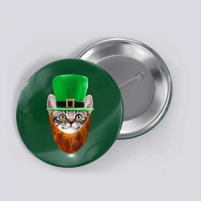 Happy St Catrick's Day Funny Cat Ginger Beard St Patrick's Day Button