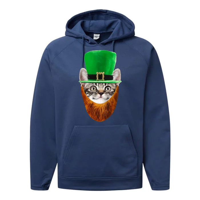 Happy St Catrick's Day Funny Cat Ginger Beard St Patrick's Day Performance Fleece Hoodie