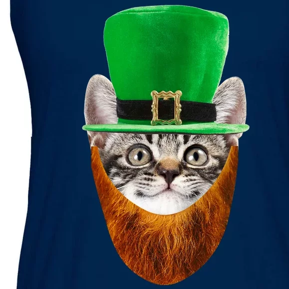 Happy St Catrick's Day Funny Cat Ginger Beard St Patrick's Day Ladies Essential Flowy Tank