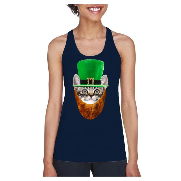 Happy St Catrick's Day Funny Cat Ginger Beard St Patrick's Day Women's Racerback Tank