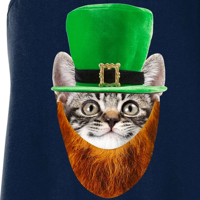 Happy St Catrick's Day Funny Cat Ginger Beard St Patrick's Day Women's Racerback Tank