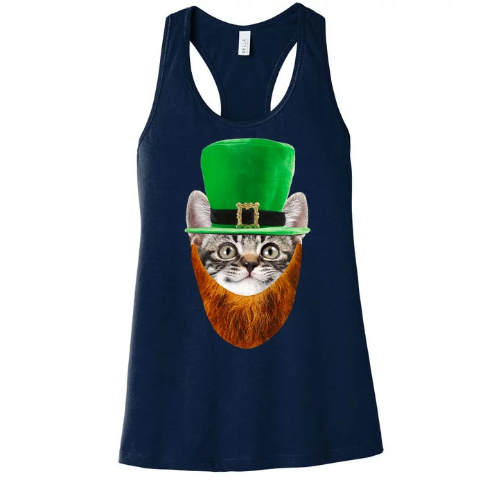 Happy St Catrick's Day Funny Cat Ginger Beard St Patrick's Day Women's Racerback Tank